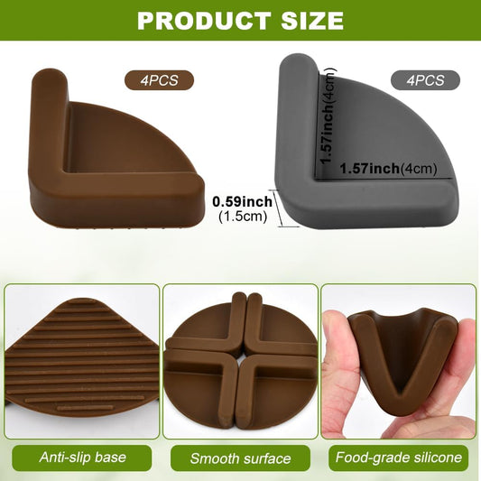 Silicone Non-Slip Feet for Cutting Board, Shock-Absorbent Reusable Cutting Board Legs Stabilizer Pads for Kitchen Countertop Surface Protection, Chopping Board Accessories(COLOR:Brown + Grey)