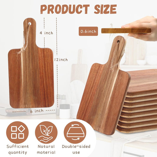 16 Pcs Acacia Wood Cutting Board with Handles Bulk,12 x 6 Inch | Wooden Charcuterie Boards Serving Chopping Boards for Kitchen, Pizza, Bread, Vegetables, Laser Engraving, Housewarming Gifts