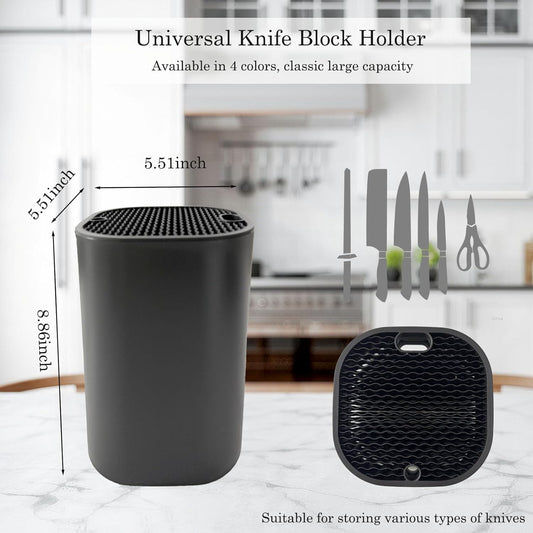 Knife Block with Scissors & Sharpening Rod Slots for Countertop | Plastic Black Universal Knife holder Hold 21 Knives Large Capacity,Save Space,Easy to Clean Empty Orgnizer for Kitchen Knife