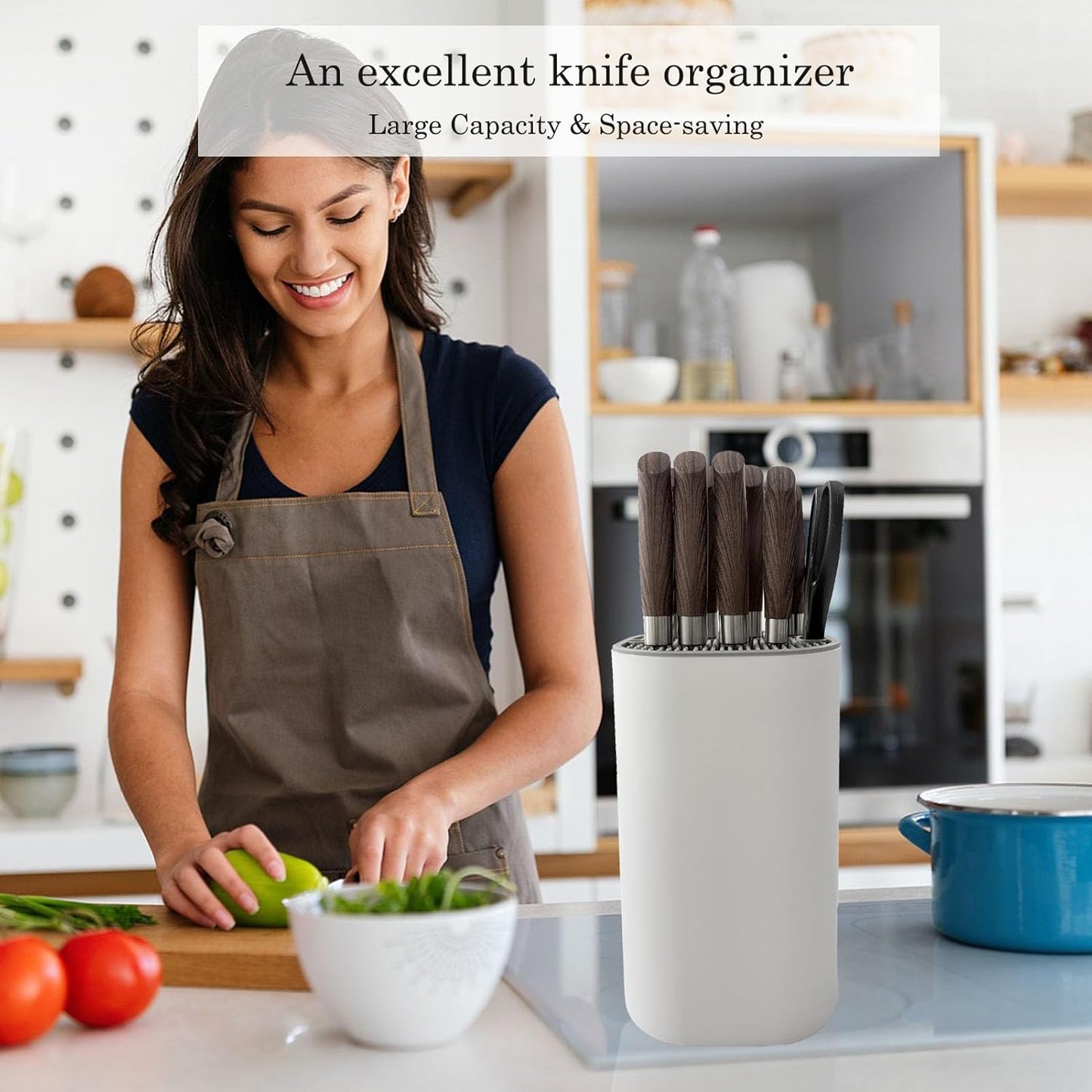 Knife Block with Scissors & Sharpening Rod Slots for Countertop | Plastic Black Universal Knife holder Hold 21 Knives Large Capacity,Save Space,Easy to Clean Empty Orgnizer for Kitchen Knife