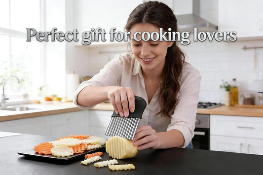 French Fry Slicer - Large Crinkle Cutter - Potato Knife Cutter, Fruit Vegetable Wavy Chopper - Stainless Steel Blade Cutting Knife Tool
