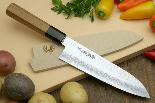 Yoshihiro VG10 46 Layers Hammered Damascus Santoku Japanese Multipurpose Chef Knife (Ambrosia Handle)