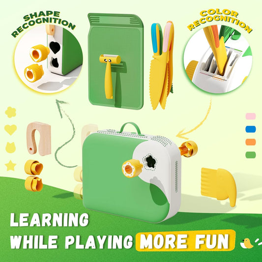 Montessori Kitchen Tools for Toddlers,Kids Knife for Real Cooking,Toddlers Knife Set with Storage Box Kids Safe Knives Children Cutting Set for Girl Boy,Montessori Toys for Kitchen Set -Green
