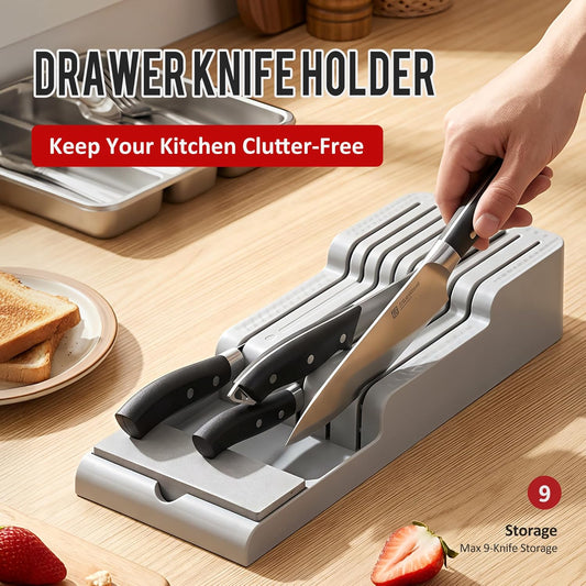 Knife Drawer Organizer with Integrated Sharpening Stone – Drawer Knife Organizer for Efficient Kitchen Organization, Knife Organizer Drawer Insert Securely Stores Up to 14 Knives