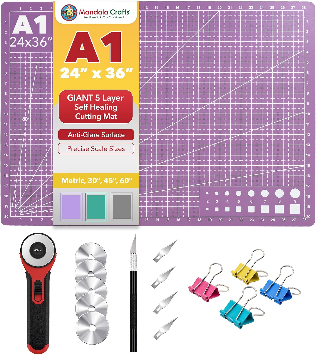 Self-Healing Green 12" x 18" A3 Cutting Mat Kit for Sewing
