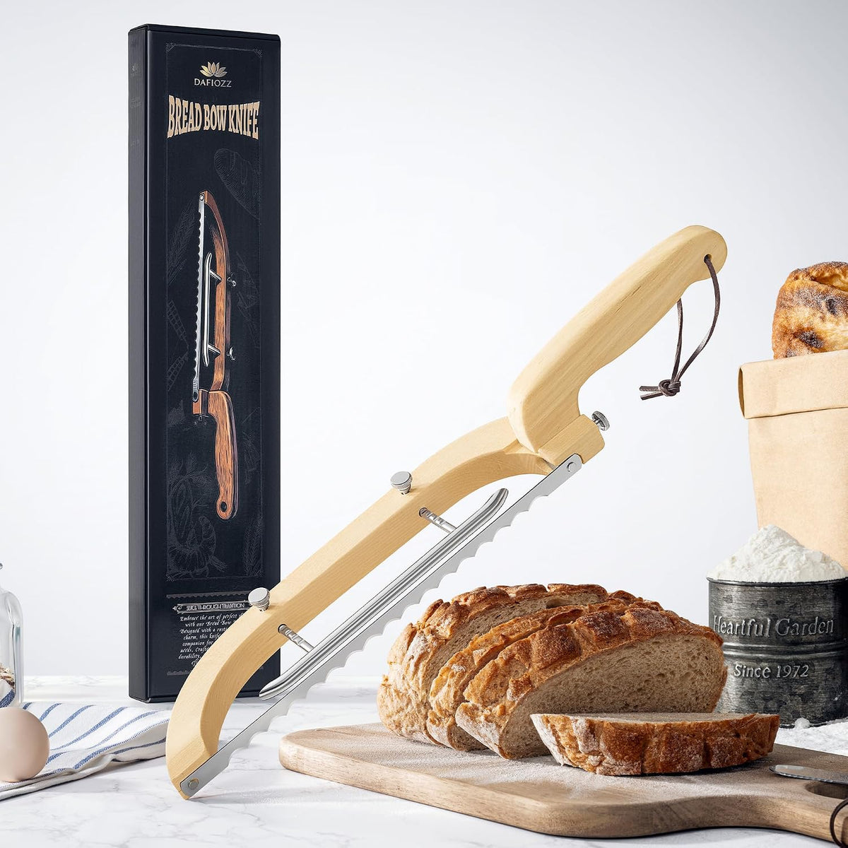 Adjustable Bread Bow Knife for Perfect Slices, Premium Wooden Frame, Tool-Free Blade Replacement, Multi-Thickness Cutter for Homemade Bread, Sourdough, Bagels, Loaves - Australian Mountain Ash
