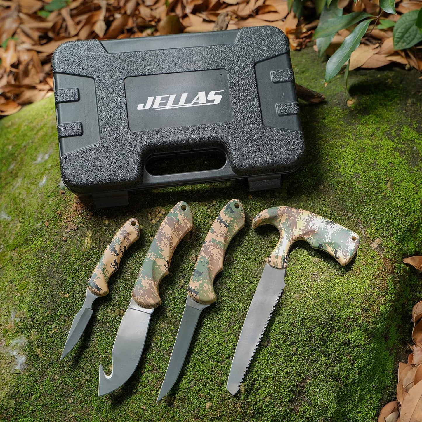Hunting Knife Kit, 6 Pieces Stainless Steel Knife Set with Gut Hook, Skinning, Boning, Saw, Gloves & Case for Games, Camping, Fishing, Survival (HF01)