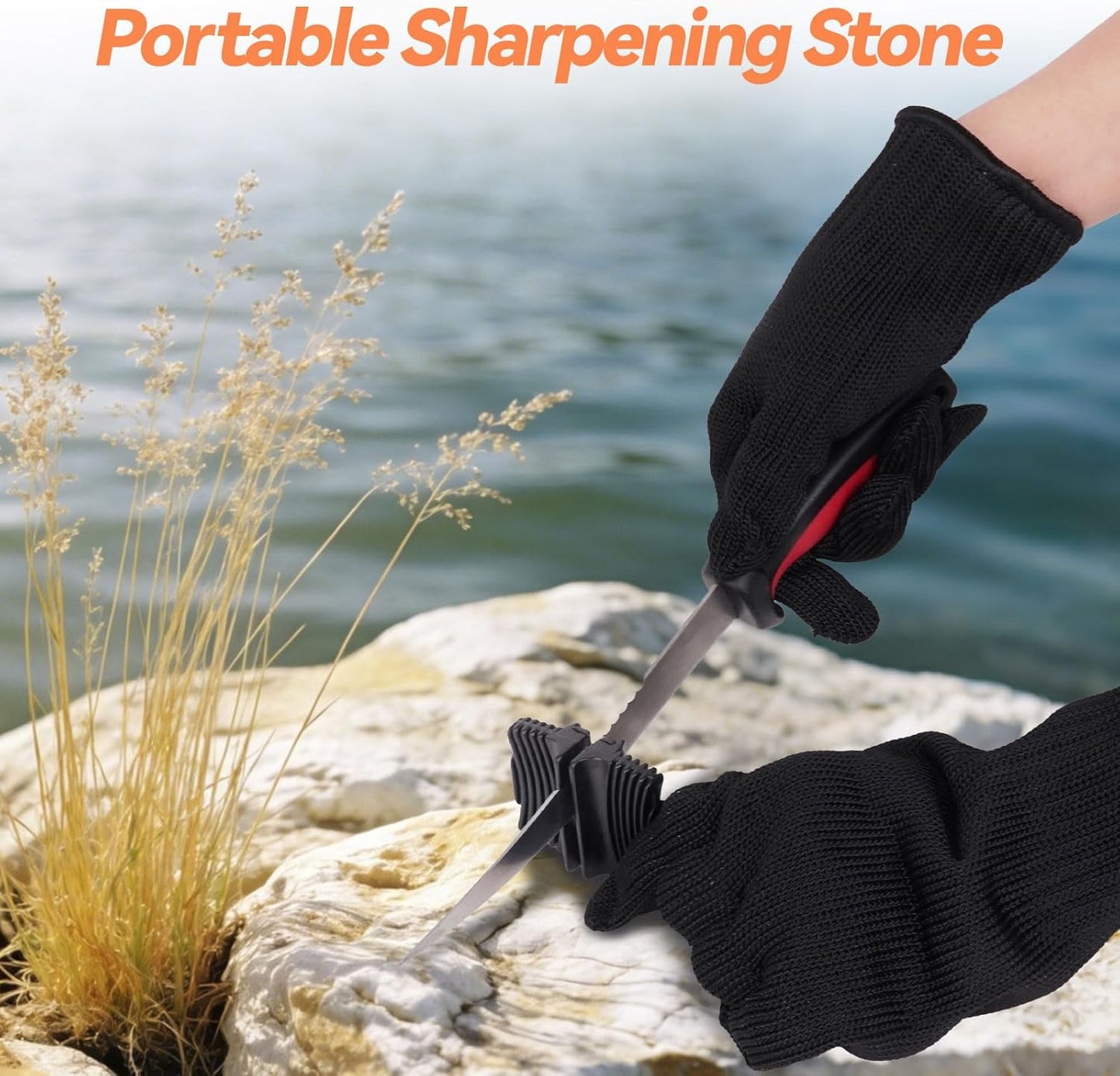 Fish Cleaning Kit 7pcs with Fillet Knife for Fish, Cut-Resistant Gloves, Fishing Scale Brush, Fishbone Twaeezers, Multi-Purpose Scissors, Knife Sharpening Stone with Storage Bag