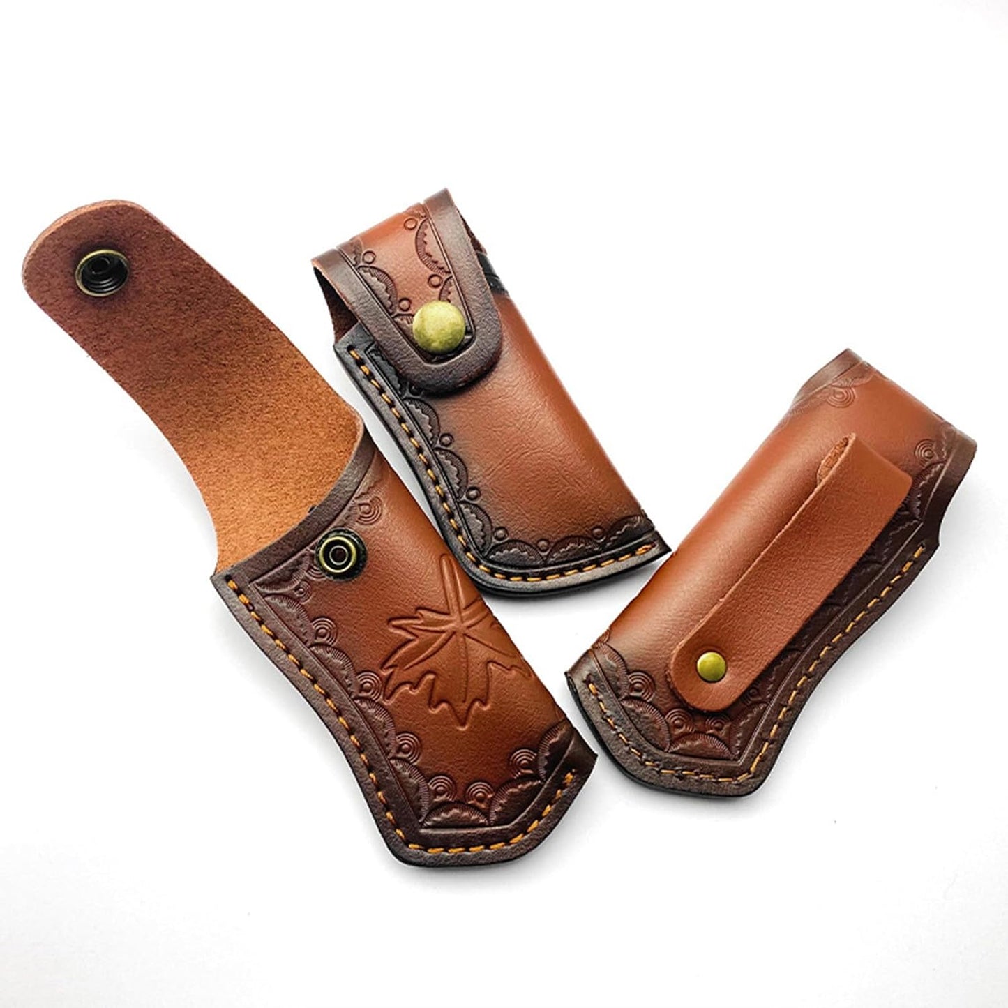 Leather Knife Sheath,Carry Snap Case for Pocket Folding Knife Waist Pouch EDC Holster Belt Loop Brown Outdoor Hunting Camping Gift 4.33" Durability