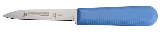 S104SC-3RWC Sani-Safe 15423 Paring Knife Set, 3-1/4" Scalloped Edge DEXSTEEL High Carbon Stain-Free Steel Blade, Non-Slip Red, White and Blue Polypropylene Handles, 3 Pack, Made in USA