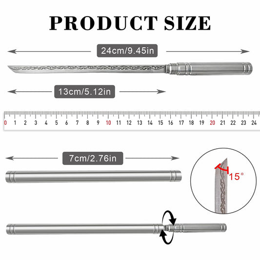 2 PCS Stainless Steel Blade, Outdoor Portable Stainless Steel Mini Stick Fruit Knife, All Steel Fancy Letter Opener Envelope, Multipurpose Survival Tactical Knife 9.5 Inch