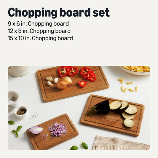 Wooden Chopping Boards, 3-Piece Set, Acacia Wood, Pre-Oiled with Juice Groove
