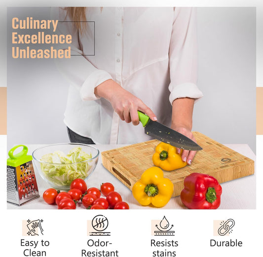 Small End Grain Bamboo Cutting Board | Professional, Butcher Block | Non-Slip Rubber Feet