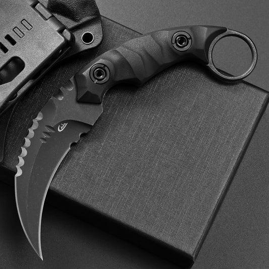 C1691N Fixed Blade Knife,D2 Steel Nylon Fiberglass Handle Outdoor Claw Knife for Survival, Hiking, Camping with Kydex Sheaths(Black)