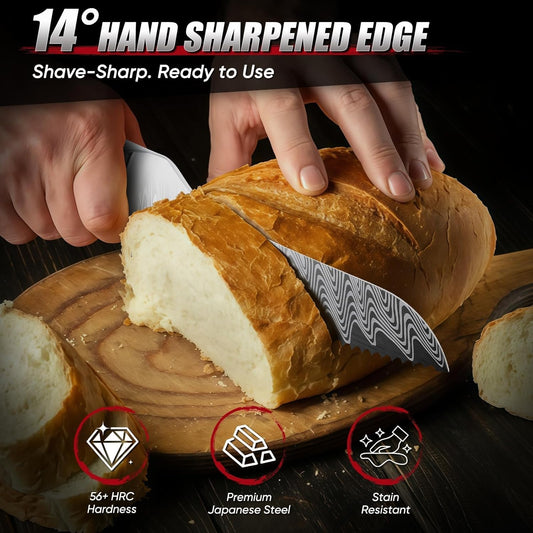 Huusk Serrated Bread Knife 8", Sourdough Bread Knife, Gift for Bakers | Serrated Knife for Homemade Breads Slicing Cake Bagels Baguettes, Stainless Steel Blade & Resin Handle