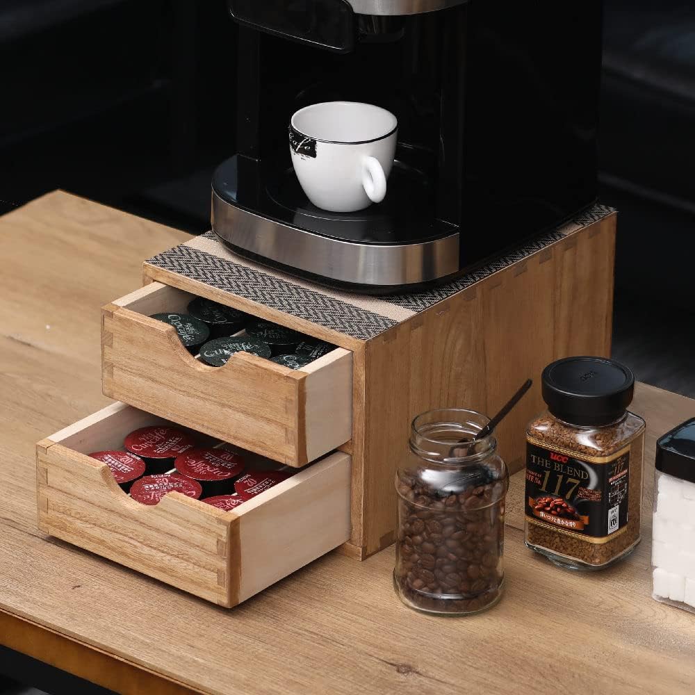 Drawer Organizer Coffee Pod Holder - Kitchen Cutlery Storage Accessories/ K-Cup Drawers with Detachable Wooden Partition - Coffee Capsules Organization Counter - Wood desktop Small Cabinets
