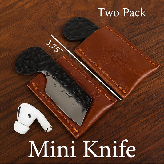 Mini Pocket Knife Set of 2 with Leather Sheaths for EDC | Compact design, ideal for camping, hiking, hunting, and fishing, great everyday carry gift idea, suitable for men and women