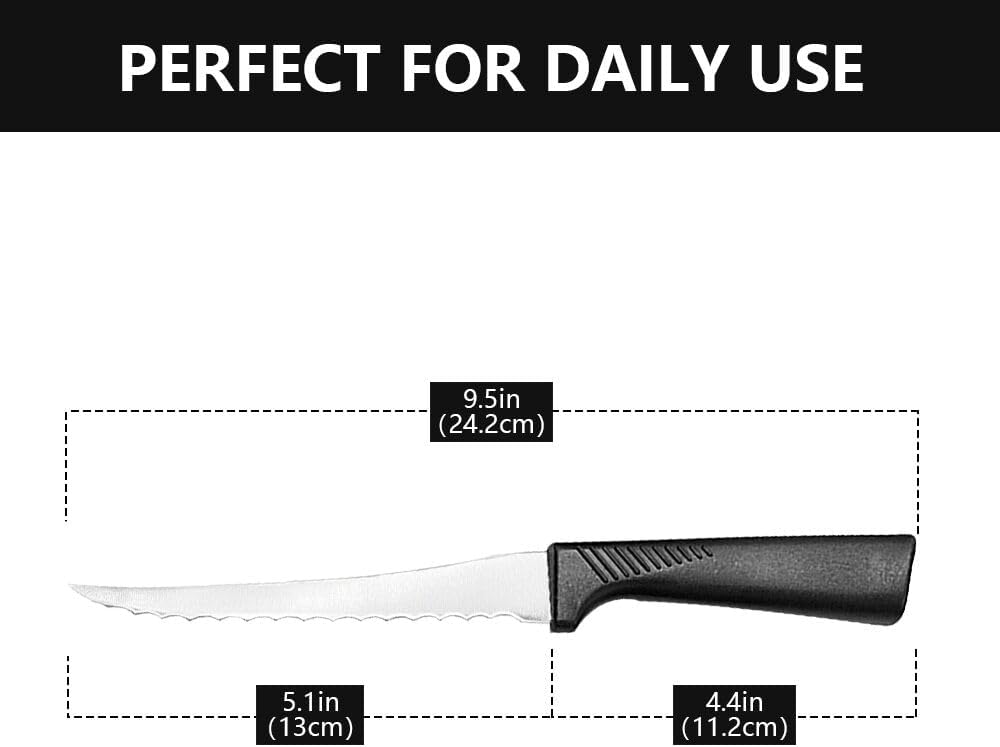 5" Serrated Tomato Knife with Non-slip Handle - German Steel Blade Tomato Slicer| Ultra-Sharp Stainless Steel Kitchen Knife for Slicing Tomatoes, Onions & Soft Fruits | Dishwasher Safe
