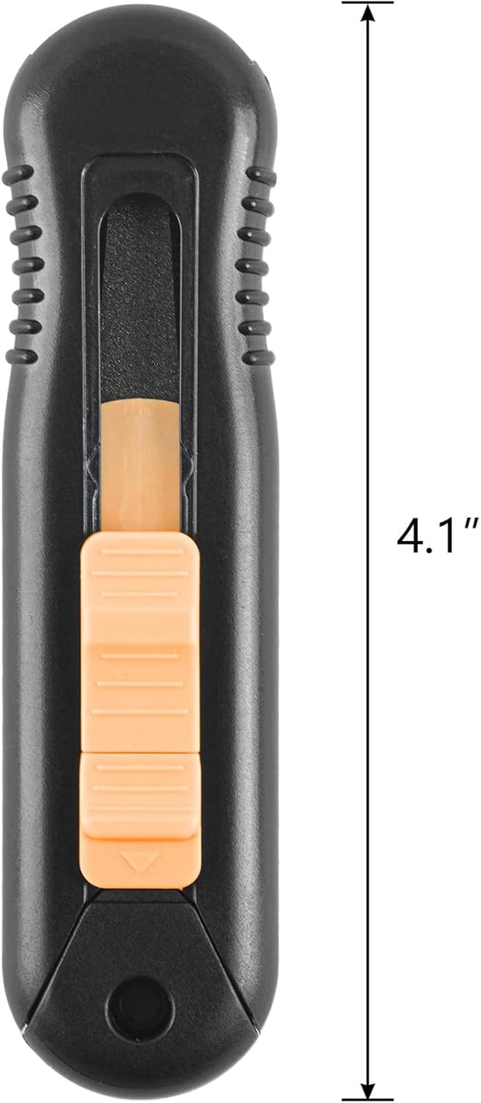 Box Cutter with Serrated Blade, Retractable Box Opener, Multi Purpose Utility Knife for Opening Packages, Papers, Tapes, Cardboard, Non-Stick, Black & Yellow