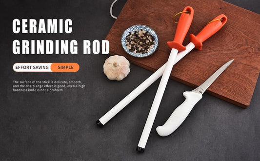 Ceramic Rod Knife Sharpener,12 inch Ceramic Honing Rod,Sharpening Steel for Kitchen Chef Knives, Steak Blades,Ergonomic Design&Comfortable Handle, Protective Cap,Professional Sharpening Stick