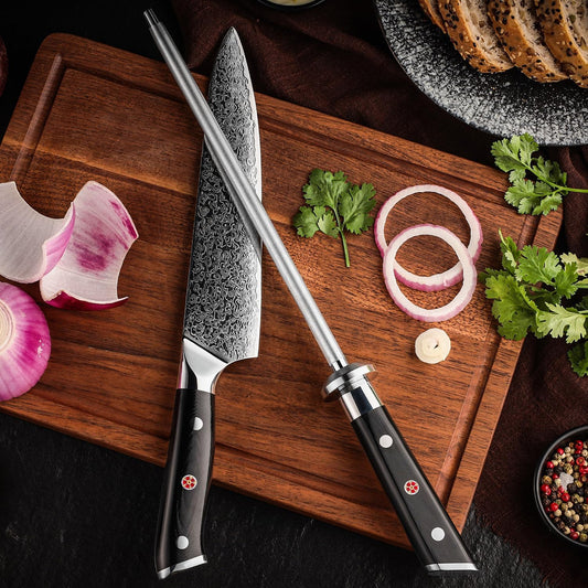 Seido Shujin 10 Inch Diamond-Coated Knife Sharpening Rod, G10 Handle | Diamond-coated sharpening rod with ergonomic G10 handle for quick edge maintenance, honing, and kitchen knife care.