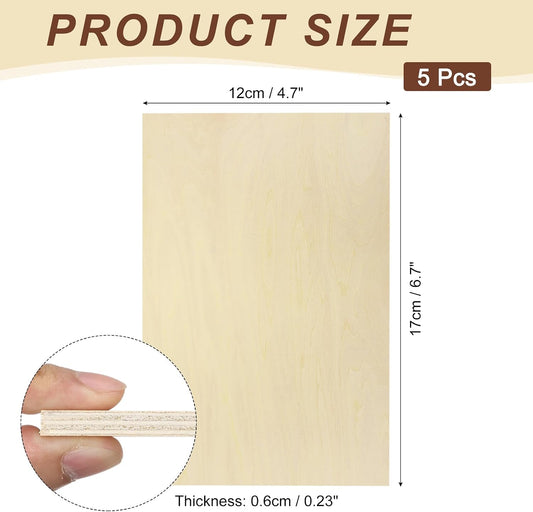 5pcs Basswood Sheet 4" x 6" x 1/4" Unfinished Wood Plywood Boards for Painting Crafts, Laser, Cutting, Engraving