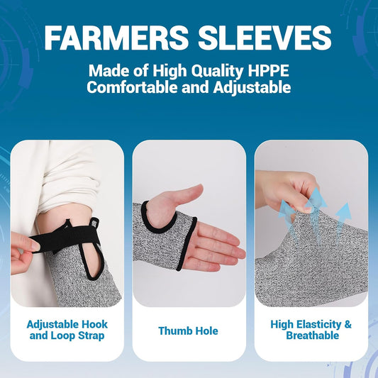 2 Pairs Cut Resistant Arm Sleeves for Men Women, A5 Protective Arm Sleeves for Thin Skin & Bruising with Thumb Hole for Welding, Gardening, Kitchen, Pet Grooming Black/Grey