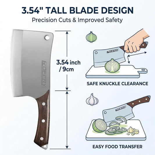 7" Heavy Duty Meat Cleaver for Bone Cutting & Commercial Use | High Carbon Steel, Full Tang Butcher Knife for Bones & Oxtail, Bbq Tool, Tall 3.54" Blade, with Protective Sheath