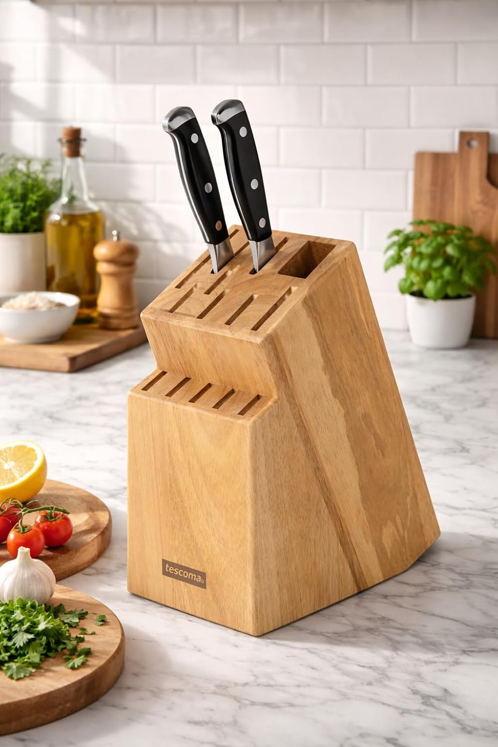 universal wooden knife block without knives (5 Knives and Scissors/Sharpening Steel)