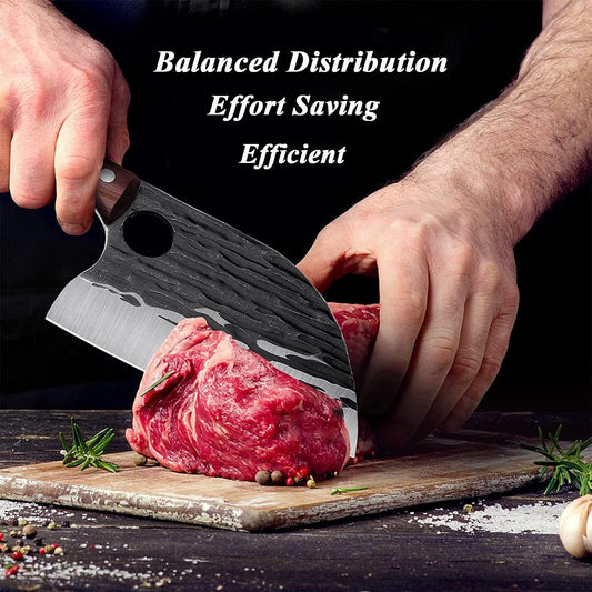Huusk Serbian Chef Knife with Sheath, Meat Cleaver for Meat Cutting | Hand Forged Butcher Knife with Wood Handle, Full Tang Chopping Cleaver for Kitchen Outdoor BBQ Camping,Gifts for Men