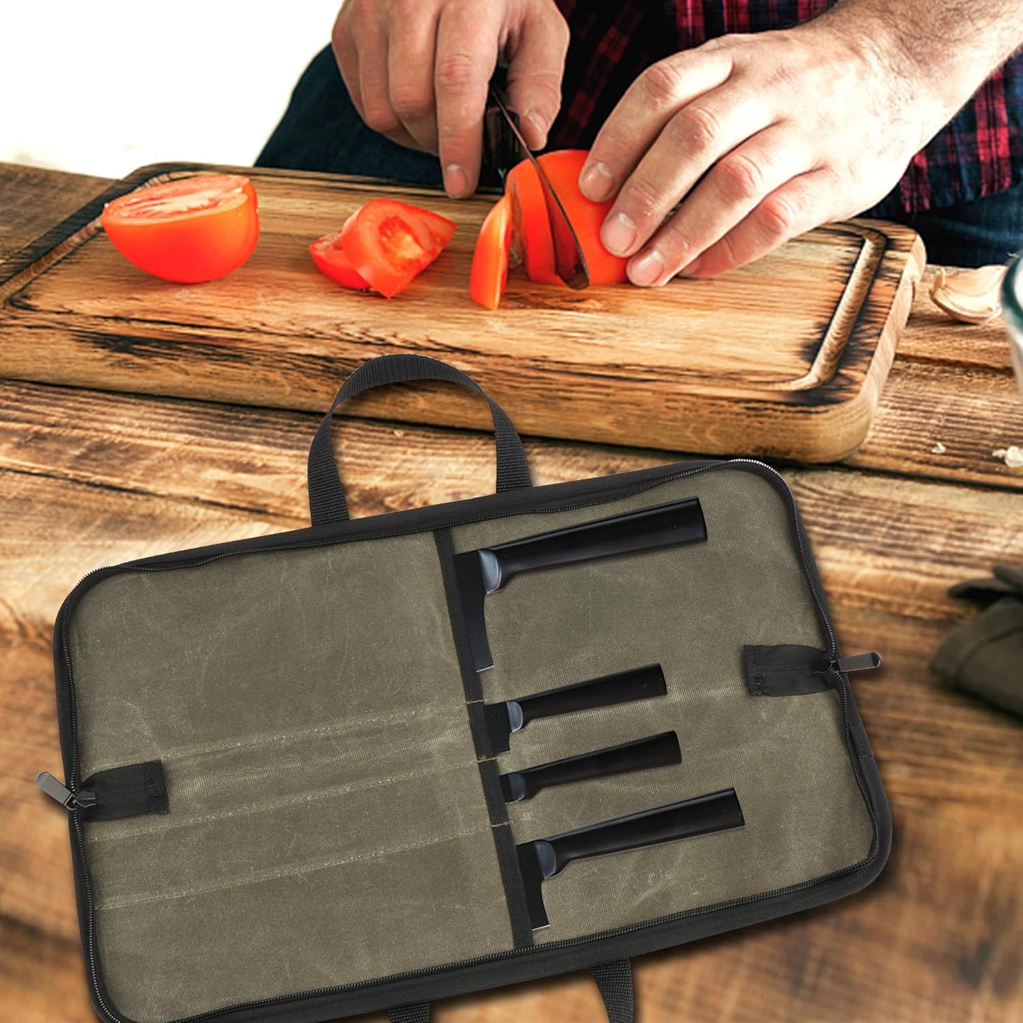 Chef Knife Bag(5 Slots), Knife Case Nylon Kitchen Storage Knife Carrying Pouch Red