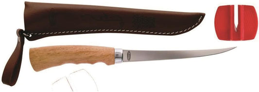 6" Wood Handle Fillet Knife, Includes Sheath and Blade Sharpener, Ergonomic Design, Corrosion-Resistant, Stainless Steel Blade, Ideal Fishing Knife for Cleaning Medium Gamefish
