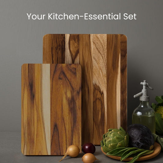 Teak Wood Cutting Board Set of 2 - Small and Large Teak Cutting Boards - Holiday Gift Ideas for Men and Women - Gift-Ready, Reversible, Edge Grain, Knife Friendly - FSC Certified