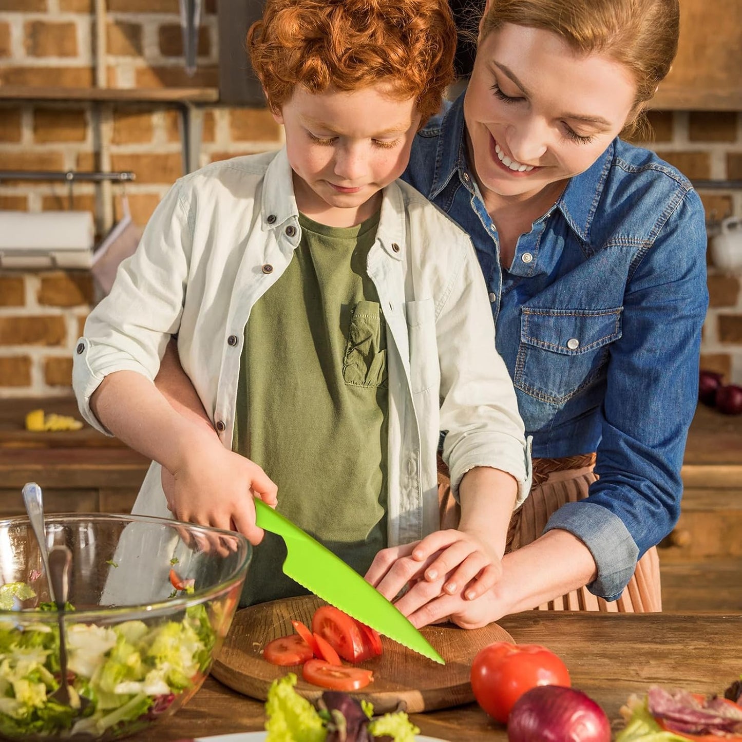 6Pcs Kids Plastic Knives Set with Slicing Knife & Paring Knife - Child Safety Kitchen Knives in 4 Sizes for Vegetables, Fruits, and Salad (BPA-Free, Non-Slip Handle)