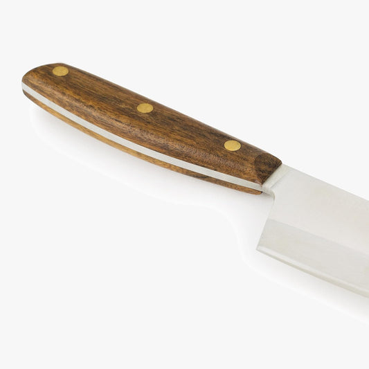 Deba Knife 7 Inch Stainless Steel. Japanese Kitchen Knife for Fish, Meat and Vegetables. Ovengkol Wood Handle 100% natural FSC and 170mm Blade. Series Nordika. Color Brown.
