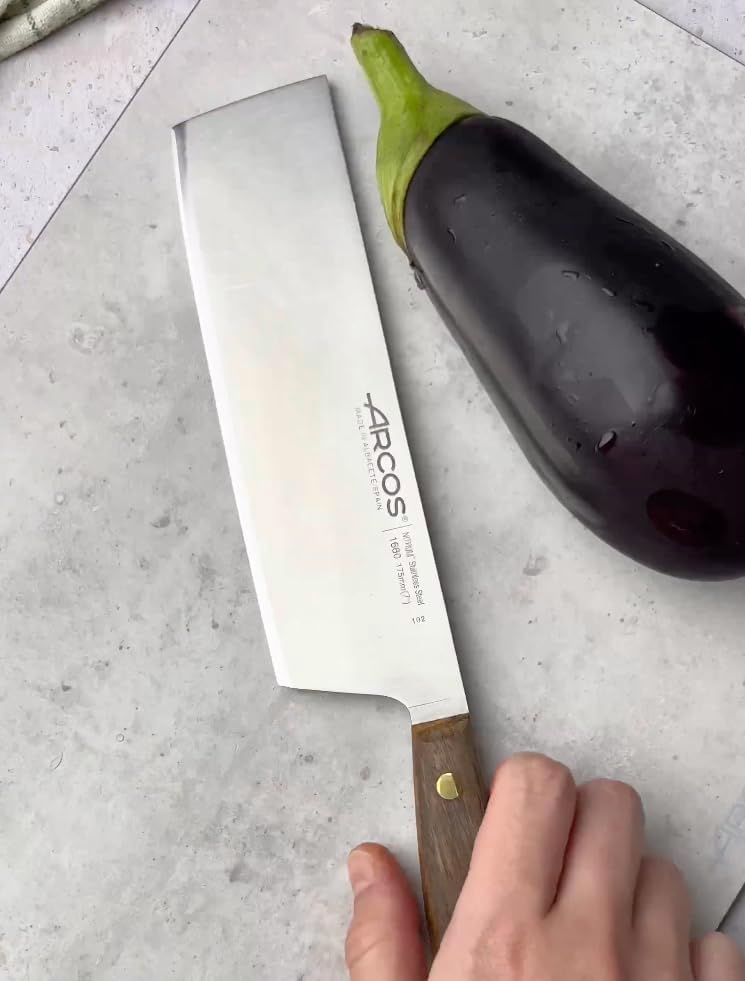 Deba Knife 7 Inch Stainless Steel. Japanese Kitchen Knife for Fish, Meat and Vegetables. Ovengkol Wood Handle 100% natural FSC and 170mm Blade. Series Nordika. Color Brown.