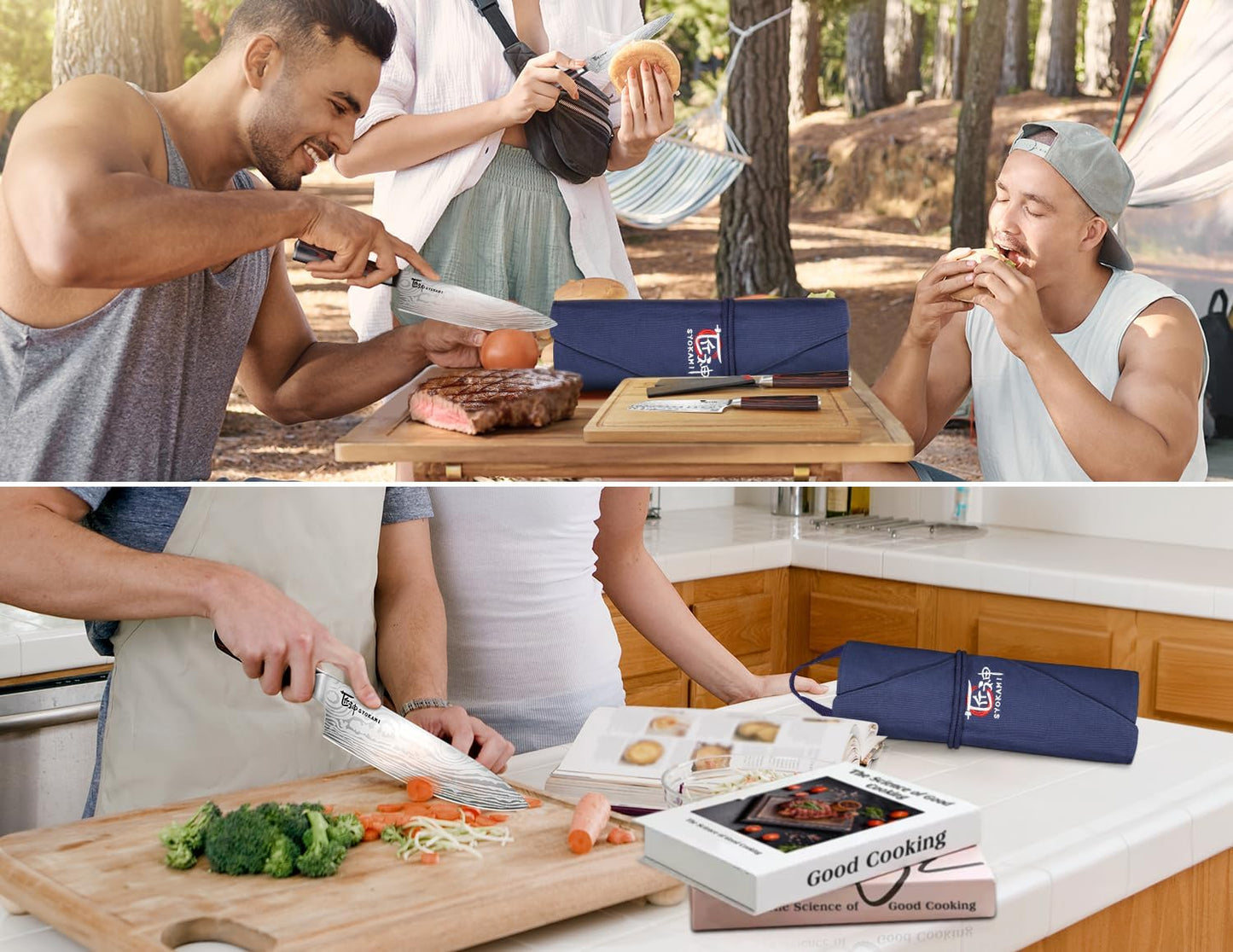 14pcs Chef Knife Set with Roll Bag, Professional Stainless Steel Japanese Knife Set with Pakkawood Handle for Professional Chef, Camping, Travel, BBQ, RV or Gift Beige