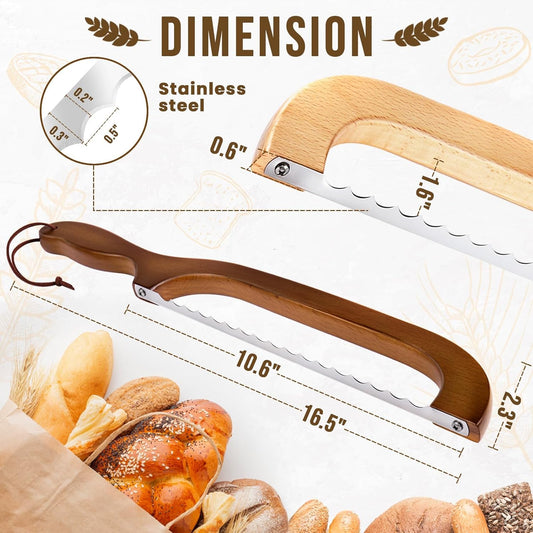 Sourdough Bread Knife for Both Right and Left Handed Use, 16" Bread Slicer for Homemade Bread, Premium Stainless Steel Serrated Saw Bread Cutter for Bagels, Baguettes (Maple)