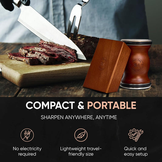 Rolling Knife Sharpener Kit – Premium Walnut Wood Kitchen Knife Sharpener for 15° & 20° Edge - Magnetic Knife sharpener with Diamond & Stainless Disc #1000/#3000