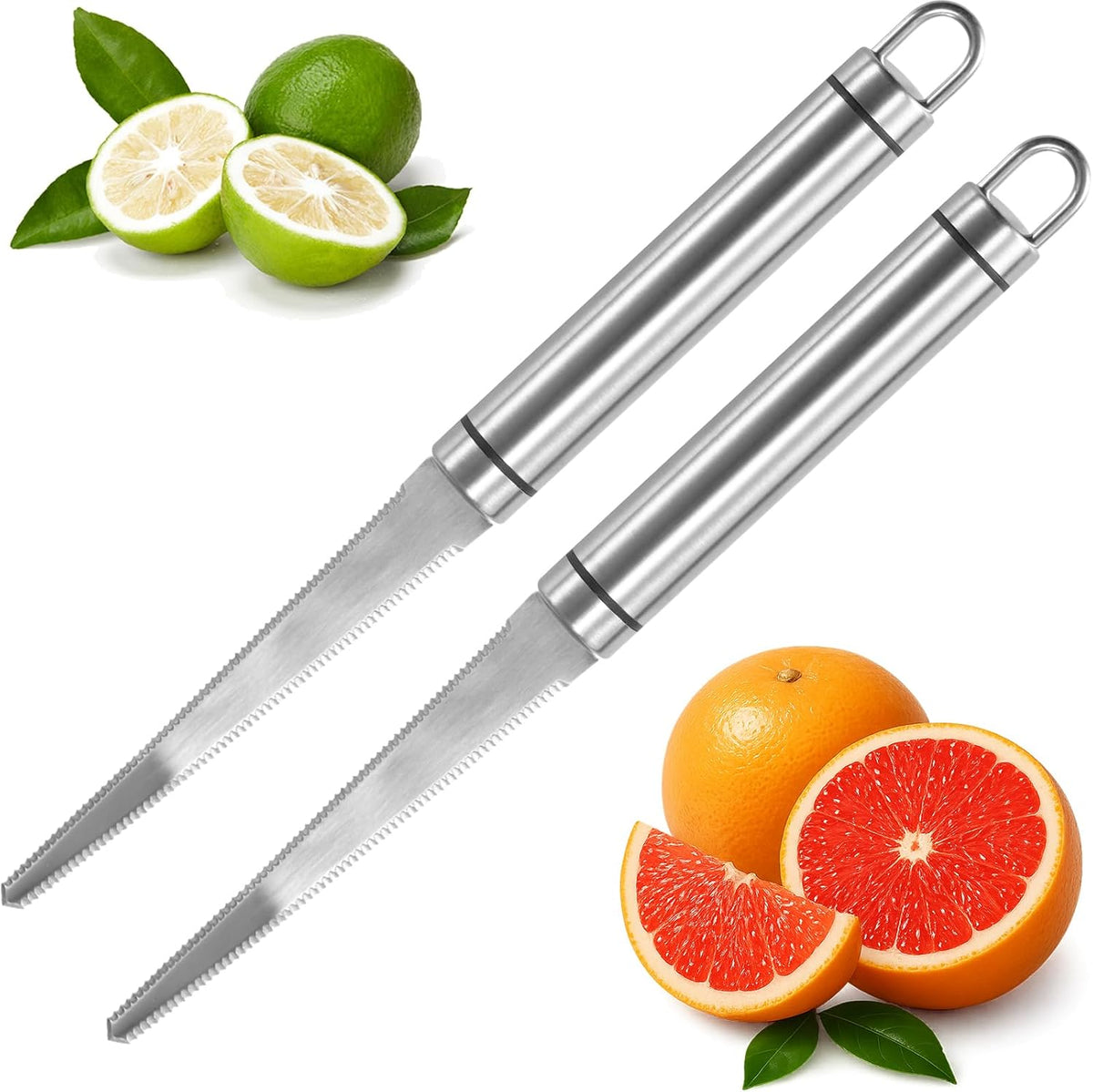 Grapefruit Knives 2 Pack, Stainless Steel Grapefruit Utensil Knife | Serrated Edge & Thick Gauge Handle, Kitchen Tool with Non-stick Plating for Kiwi, Mango, Dessert, Apple, Citrus Fruit