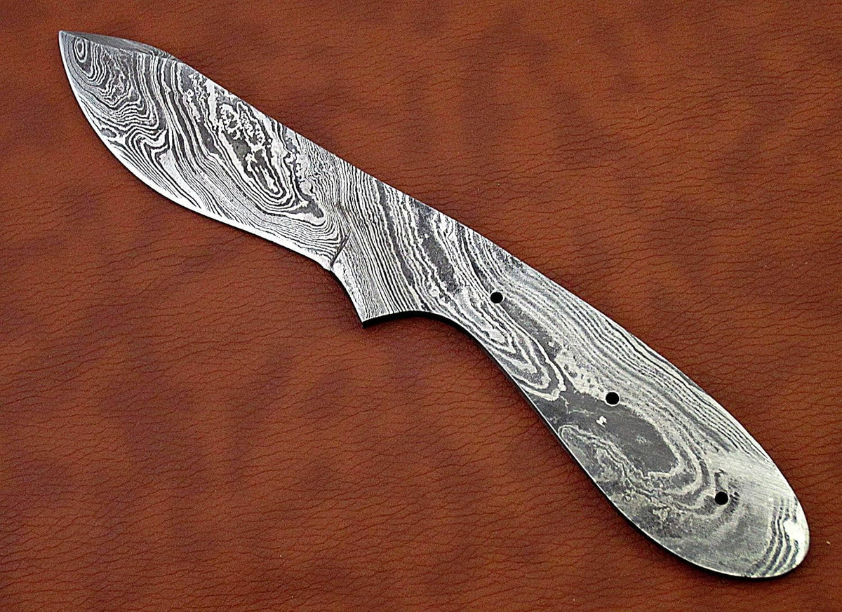 knife making rain drop pattern Damascus steel blank blade, 10.5 inches long hand forged straight back skinning knife, hunting knife, 4.5" scale space with 3 Pin and a lace hole, 5.25 inches cutting edge