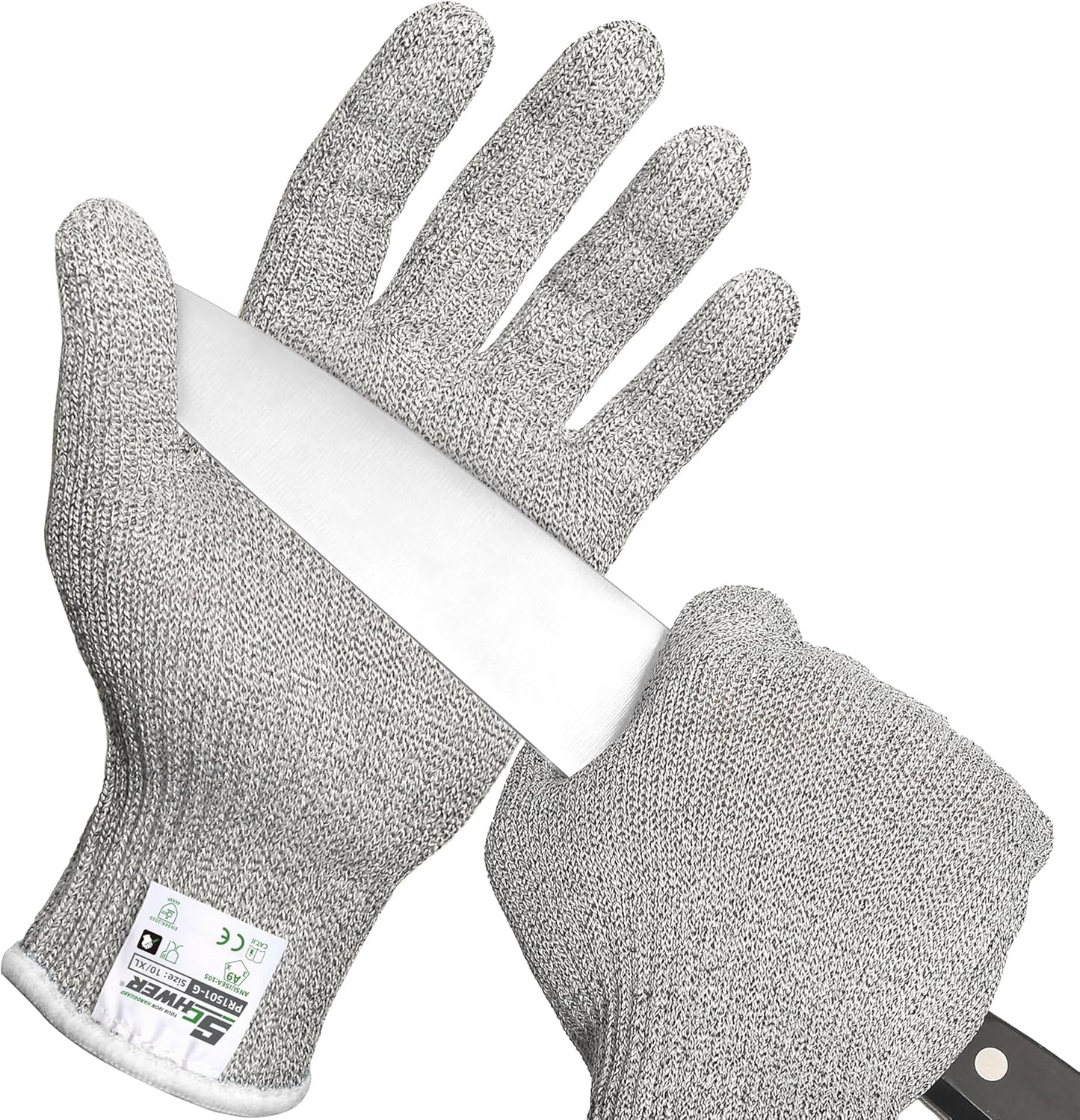SlicePro ANSI Cut Resistant Gloves, Food Grade Cutting Glove for Kitchen Food Prep, Mandoline Gloves for Meat Cutting, Oyster Shucking, Fish Fillet Processing, PR1501-G, L