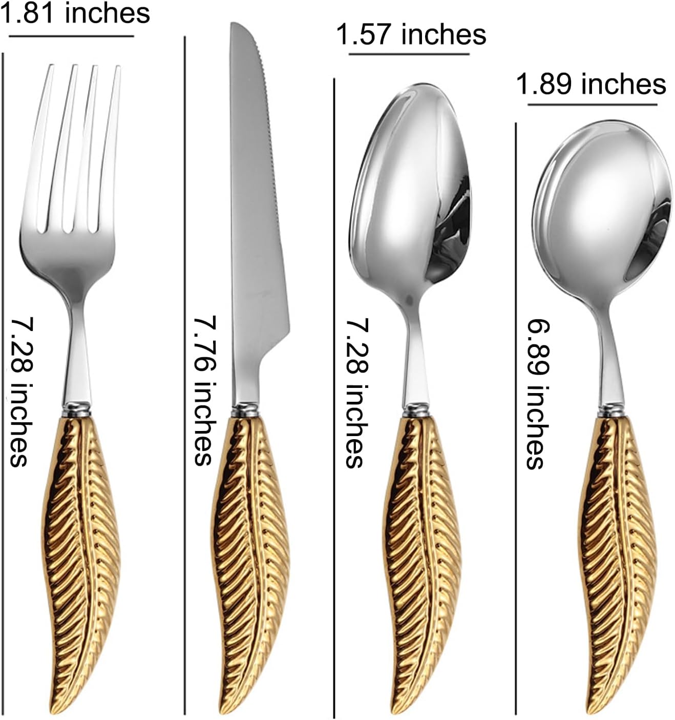Personalized 4-Piece Ceramic Leaf Flatware Set - Knife, Fork, Deepened Soup & Dessert Spoons in Mirror-Polished 304 Stainless Steel, For Unique Daily Dining & Personalized Gifts, Hand Wash