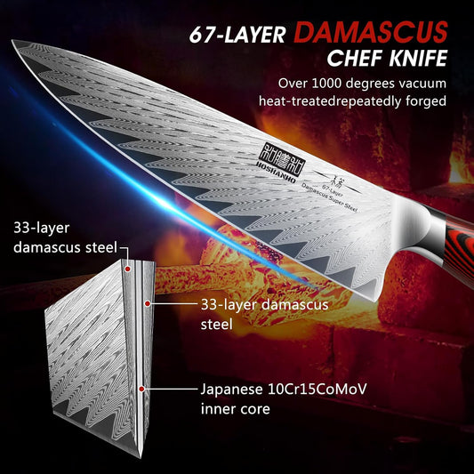8 Inch Damascus Chef Knife, Professional Japanese Damascus Super Steel Kitchen Knife, Ultra Sharp Cooking Knife with Ergonomic G10 Handle