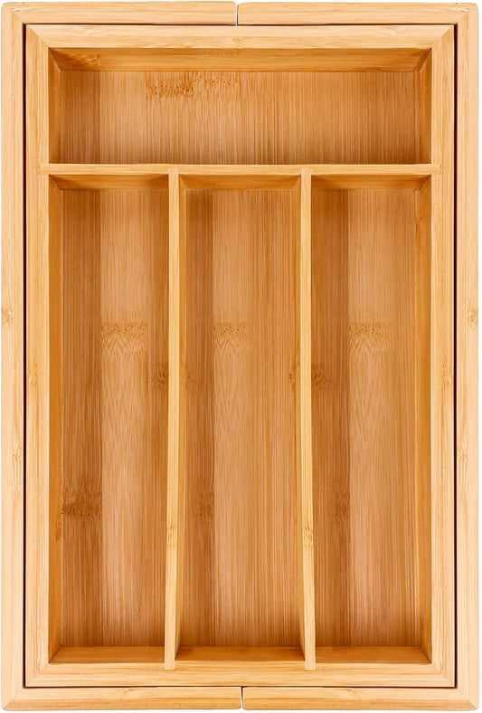Bamboo 6-Slot Expanding Flatware Organizer Expandable Fits Most Kitchen Drawers | Adjustable Wood Drawer Divider & Silverware Organizer, Adjusts 8.5 to 13.25 Inches, 6 Slot Utility Tray & Utensil Holder