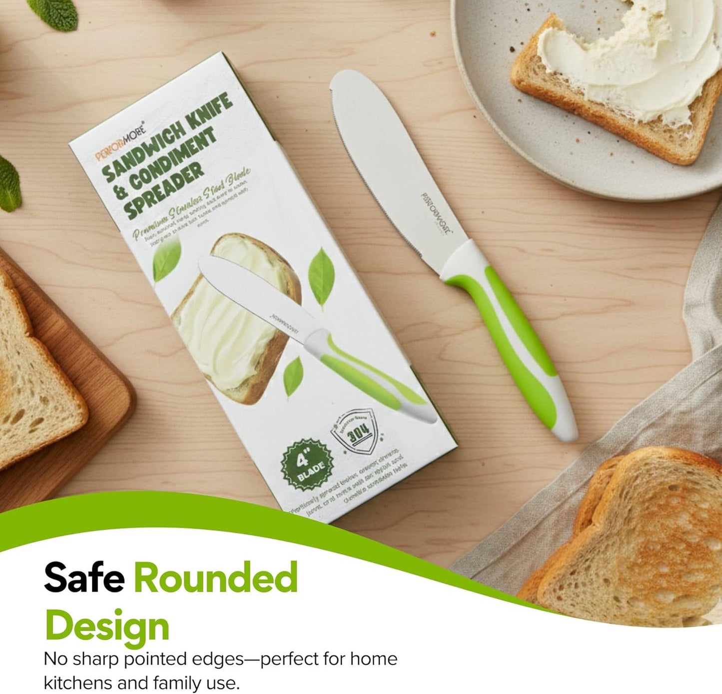 Performore Sandwich Knife – 4" Stainless Steel Blade, 1.5" Wide, 1.2mm Thick – Serrated Kitchen Knife for Sandwiches, Spreading & Slicing – Durable Bread, Bagel & Deli Knife