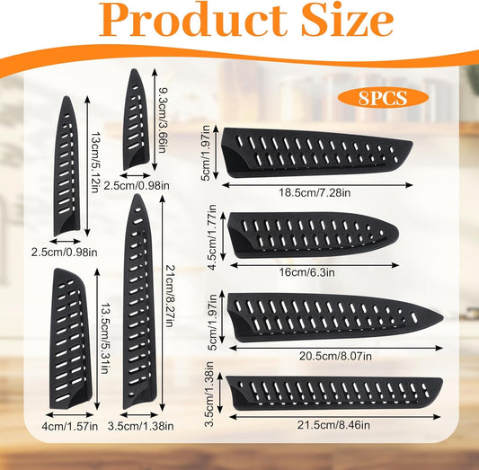8 Pcs Universal Knife Guards Set, Plastic Safety Knife Covers Black Knives Sheath Blade Protector Kitchen Knives Sheath for Paring Utility Bread Chef Knifes