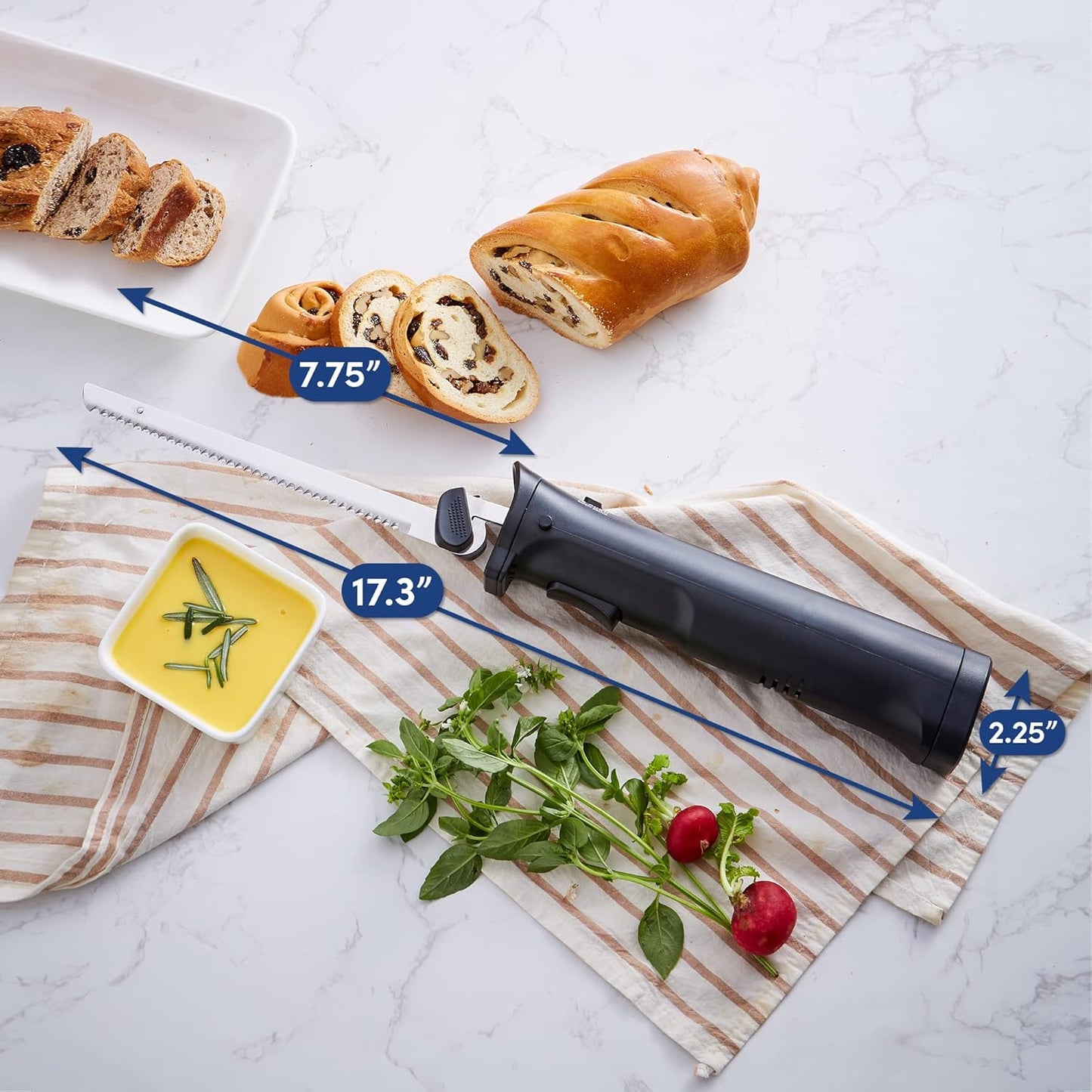 EK9810 Professional Cordless Rechargeable Easy-Slice Electric Knife with 4 Serrated Blades and Safety Lock Trigger Release, Carving Meats, Poultry, Bread, Black