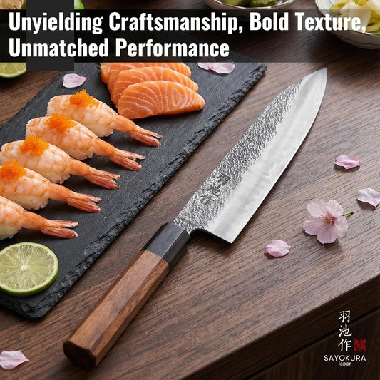 Japanese Chef Knife, Professional Kitchen Knives with VG10 Steel Core, 8.27 Inch Handcrafted Gyuto Knife with Ergonomic Rosewood Handle & Wooden Gift Box, Ultra Sharp Cooking Gifts for Chefs Men Women