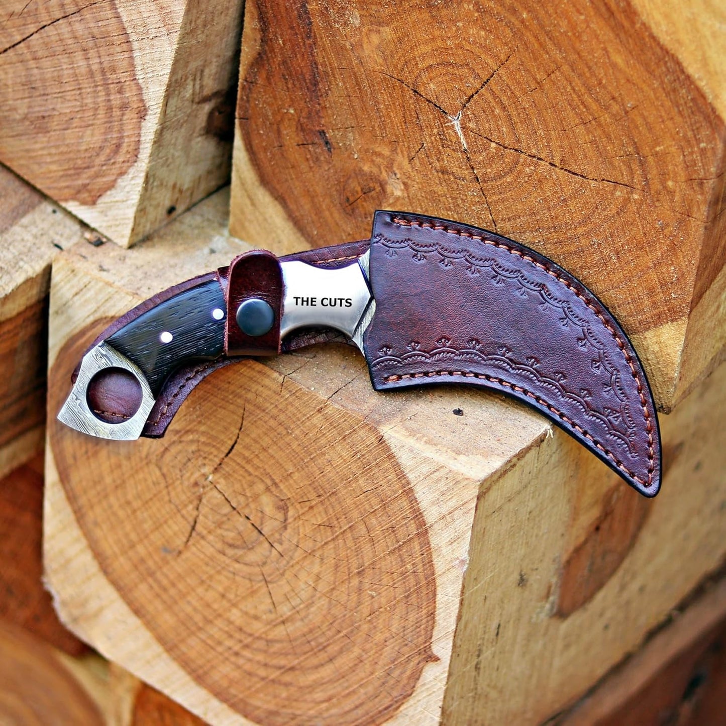 Damascus steel Handmade hunting Knife, Survival claw Tactical teeth Knife Double edged sharp, Fixed Blade Knife With Sheath, Curved knife